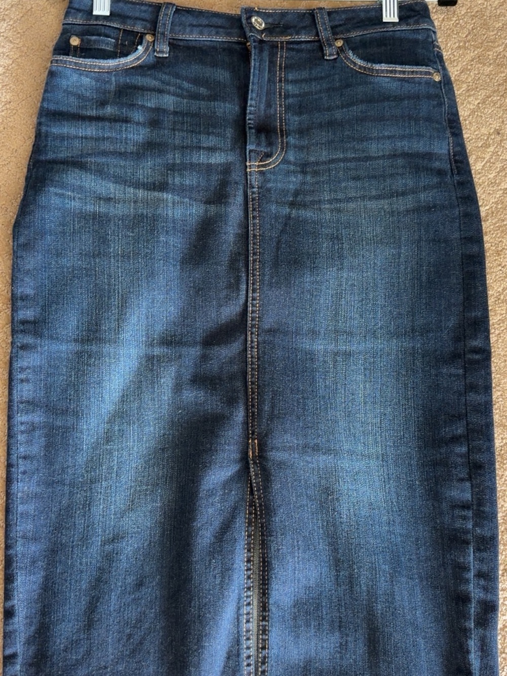 7 For All Mankind Carmelita Denim Pencil Midi Skirt Size 27 Front Slit